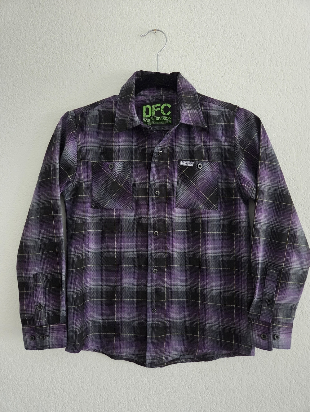 DIXXON X B.J. Baldwin Flannel Youth Division Medium Purple Plaid Snap Shirt